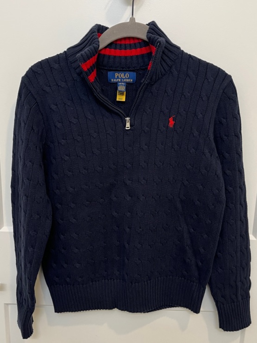Polo by Ralph Lauren Navy Cable-Knit Half-Zip Sweater with Red Pony